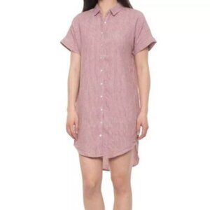 SOLD Tahari 100% Linen Shirt Dress Midi Button-Up Women 1X Pink Short Sleeve